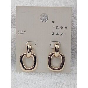 A New Day Gold Tone Double Oval Link Dangle Door Knocker Earrings Nickel Free